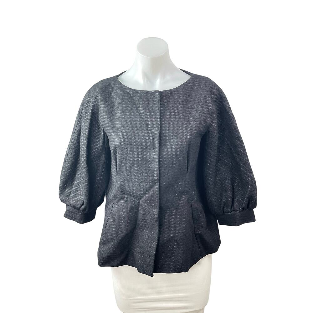 Moschino Wool Women's Black Tweed Balloon Sleeve Cropped Blazer Coat Jacket M/L